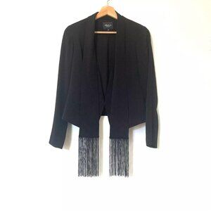 Shoshanna‎ Midnight Evening Blazer Jacket Fringe Neck Tie Black Size 4
